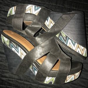 Madden Girl. Black slide on wedges. Size 9 1/2.